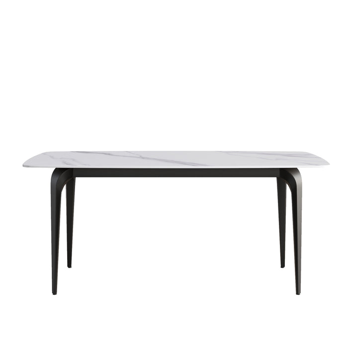 70.87" Modern Artificial Stone Curved Black Metal Leg Dining Table, Can Accommodate 6-8 People - White / Black