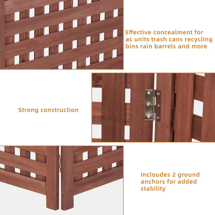 Air Conditioner Fence Screen Outside, Cedar Privacy Fence 3 Panels To Hide Ac & Trash Enclosure - Brown