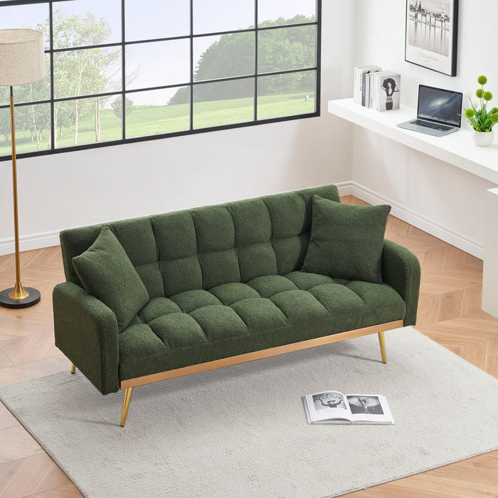 Sofa Bed, Adjustable Sofa Teddy 2 Throw Pillows - Green