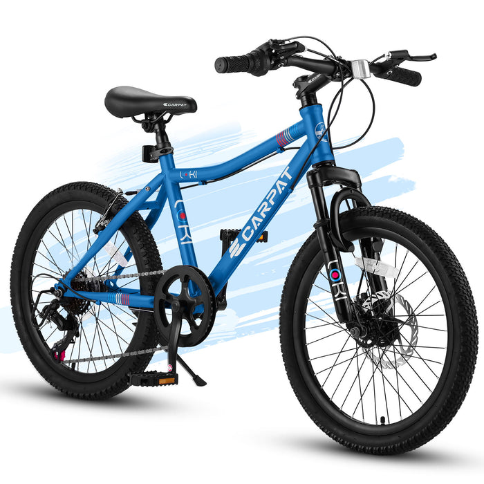 S20101 20" Kids' Bike, Boys Girls Mountain Bike Ages 8-12, 7 Speed Teenager Children Kids' Bicycles, Front Suspension Disc Brake Rear V-Brake, High Steel Frame - Blue