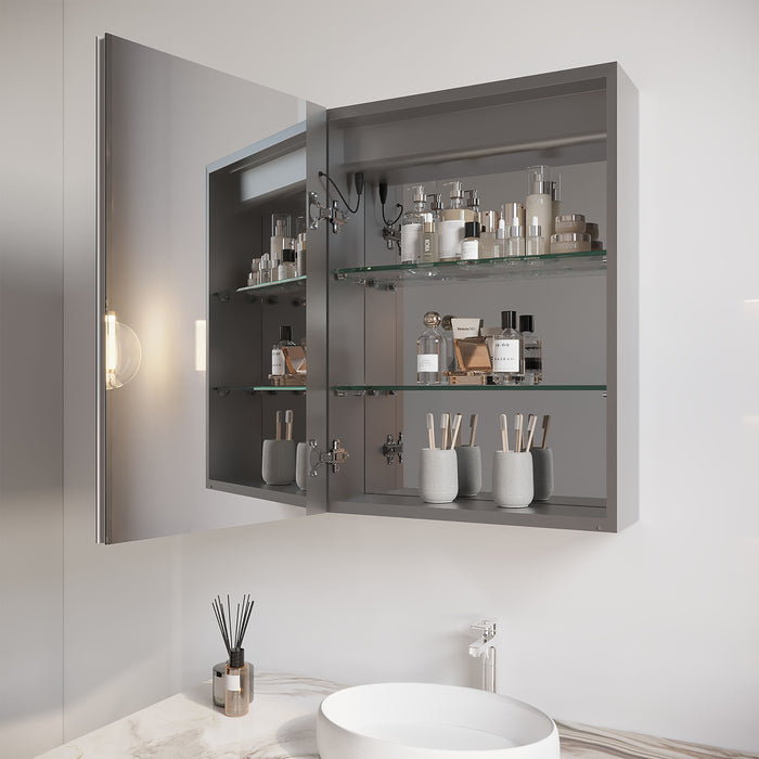 26X20" Bathroom Medicine Cabinet With LED Mirror, Anti-Fog, Waterproof, 3000K~6000K Single Door Lighted Bathroom Cabinet With Touch Swich, Dimmable, Recessed Or Surface Mount (Left Door) - Silver