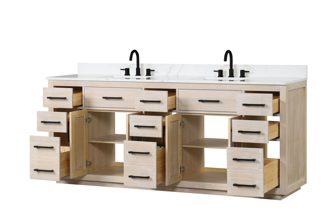 Bathroom Vanity With Double Sink, Modern Bathroom Vanity Set With Soft-Close Cabinet And 9 Drawers, Solid Wood Bathroom Storage Cabinet With Countertop And Backsplash - Light Oak