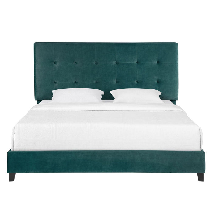 King Size Velvet Tufted Upholstered Platform Bed - Green