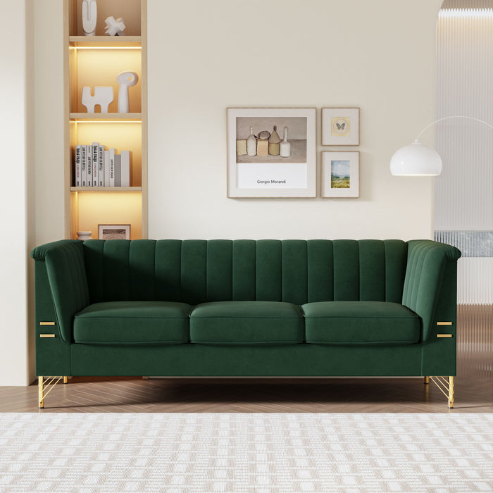 Fx-P82-Gr (Sofa) Velvet Sofa, Mid-Century Sofa Furniture Chesterfield Couch For Living Room - Green