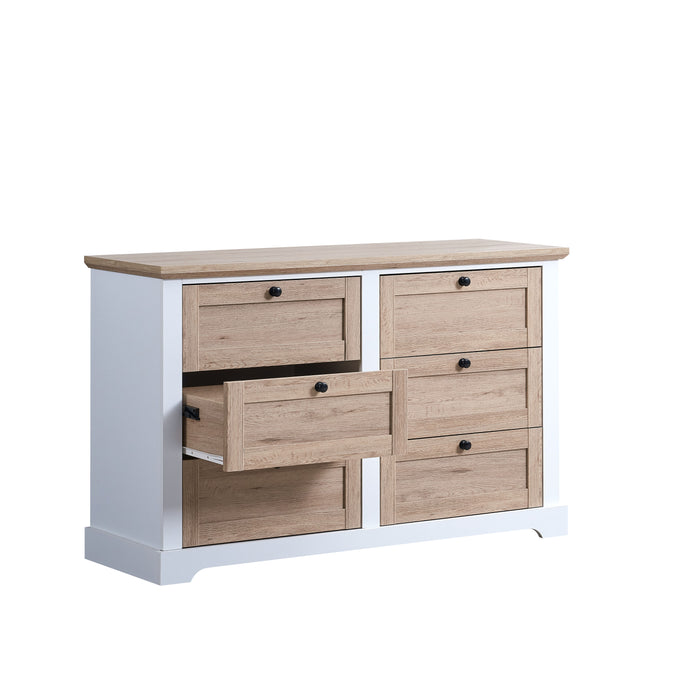 Autumn - Modern 6 Drawer Master Dresser With Interlock Drawer Feature Drawer Slide And Interlock Pre-Assembly, Wide Dressers For Bedroom 6 Deep Drawers For Closet Organizer Easy Assembly - White Oak