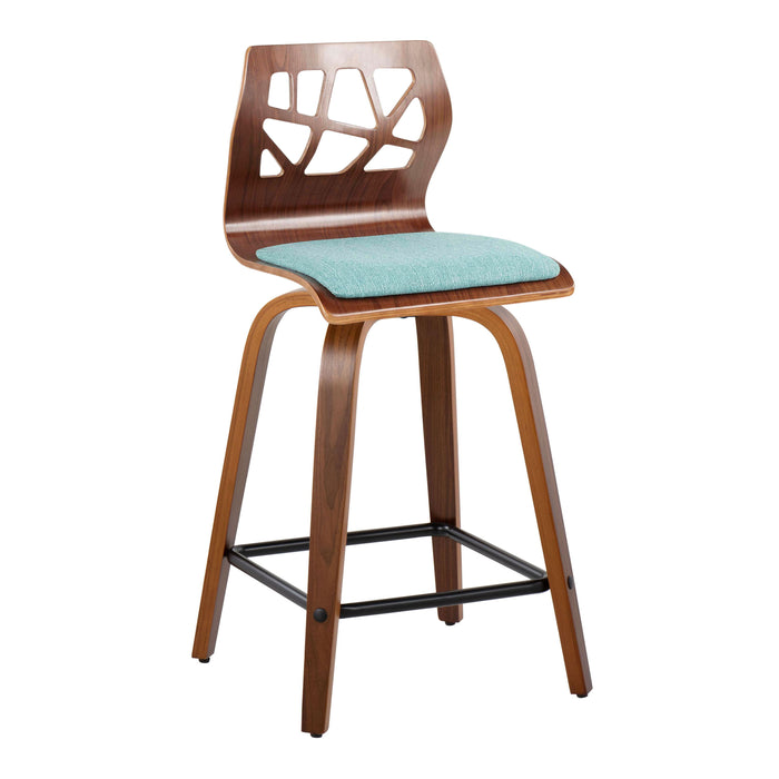 Folia - Mid Century Modern Fixed Height Counter Stool With Swivel With Square Footrest (Set of 2)