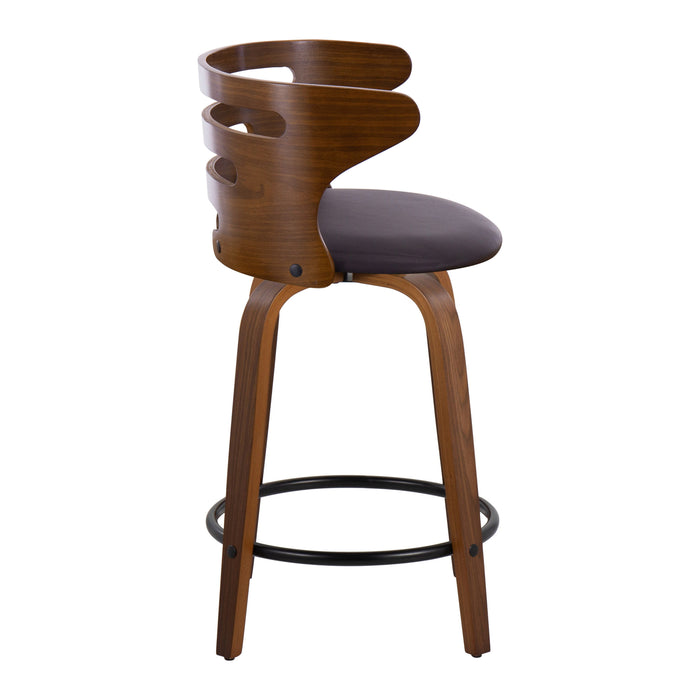 Cosini - Mid-Century Modern Fixed Height Counter Stool With Swivel With Round Footrest (Set of 2) - Walnut / Brown