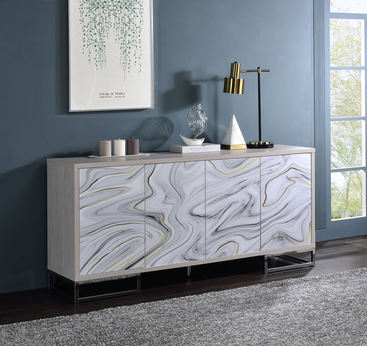 Panos - Console Cabinet - White Marcle / Chrome