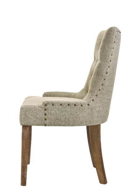 Yotam - Side Chair (Set of 2) - Beige Fabric & Salvaged Oak Finish Bedding & Furniture Discounters