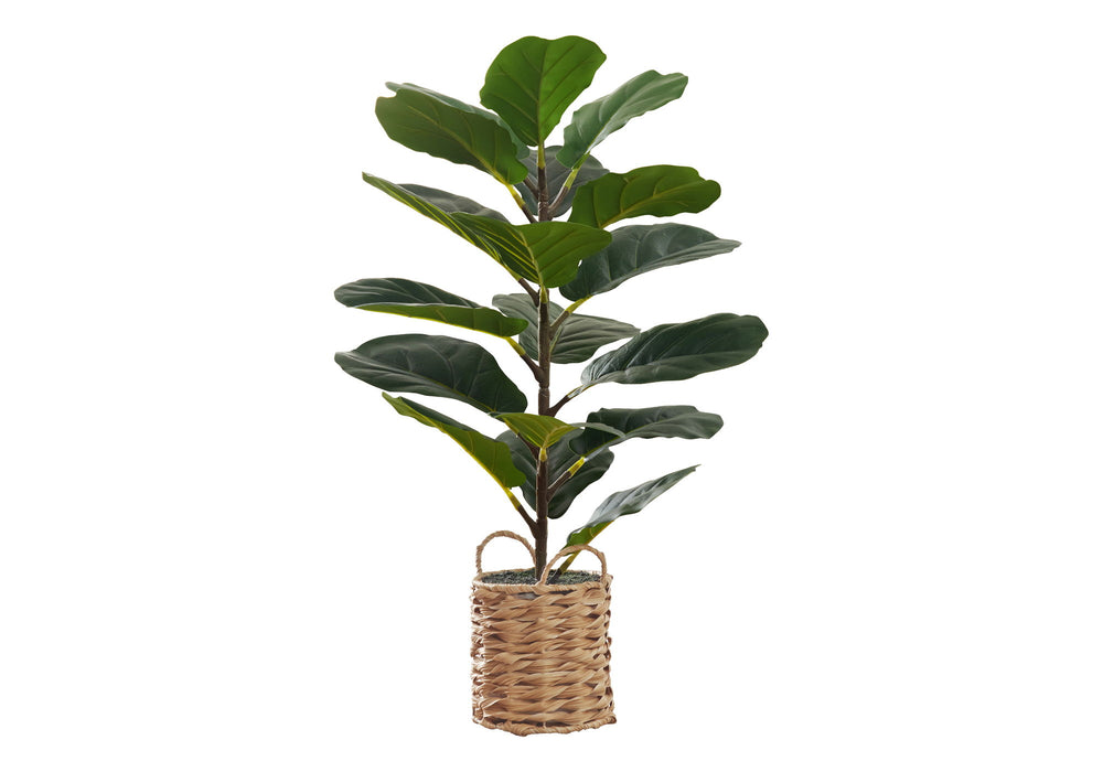 Artificial Plant, 28" Tall, Fiddle Tree, Indoor, Faux, Fake, Floor, Greenery, Potted, Real Touch, Decorative - Green / Beige