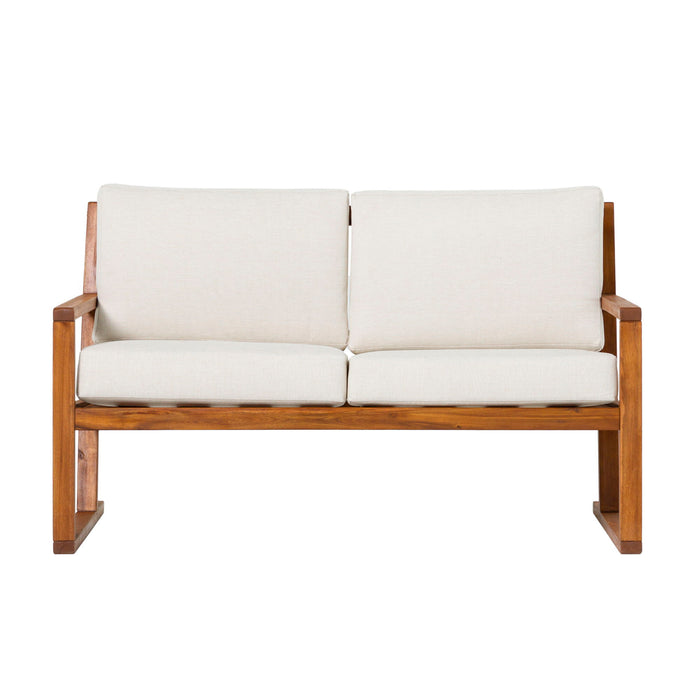 Contemporary Solid Wood Slat Back Patio Loveseat - Brown