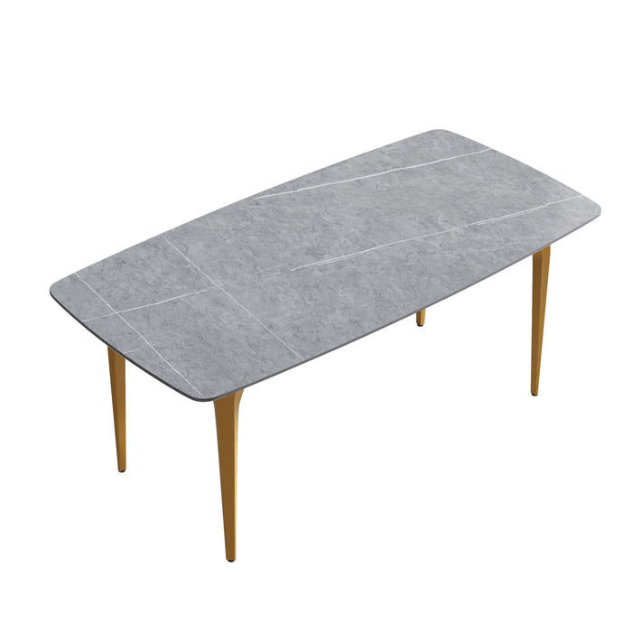 70.87" Modern Artificial Stone Curved Gold Metal Leg Dining Table - Gray