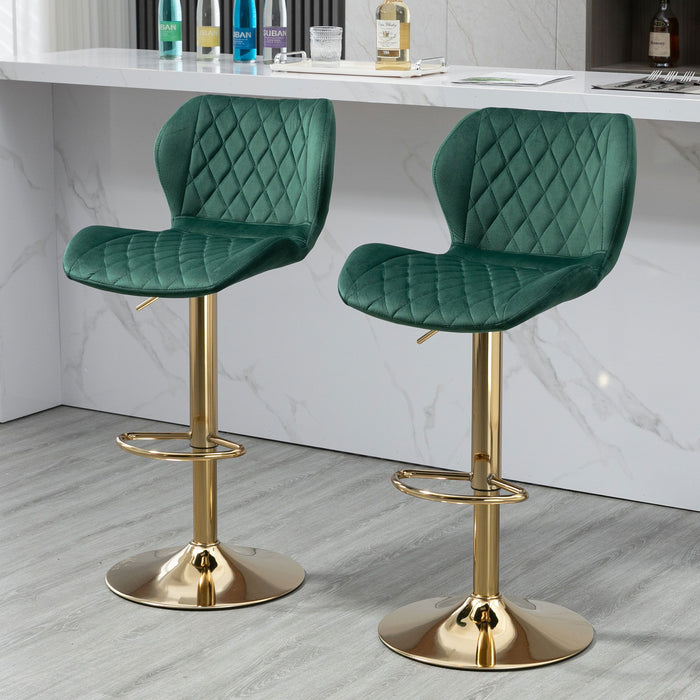 Velvet Adjustable Swivel Bar Stools (Set of 2) Modern Counter Height Barstools With Golden Color Base