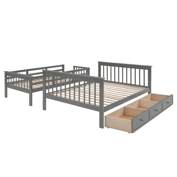 Twin Over Full Stairway Bunk Bed With Drawer, Storage And Guard Rail For Bedroom, Dorm, For Adults