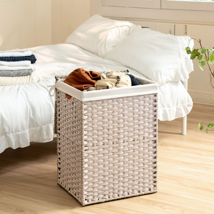 Laundry Hamper With Lid PE Rattan Powder Coating Frame Clothes Hampers With 2 Removable Bags