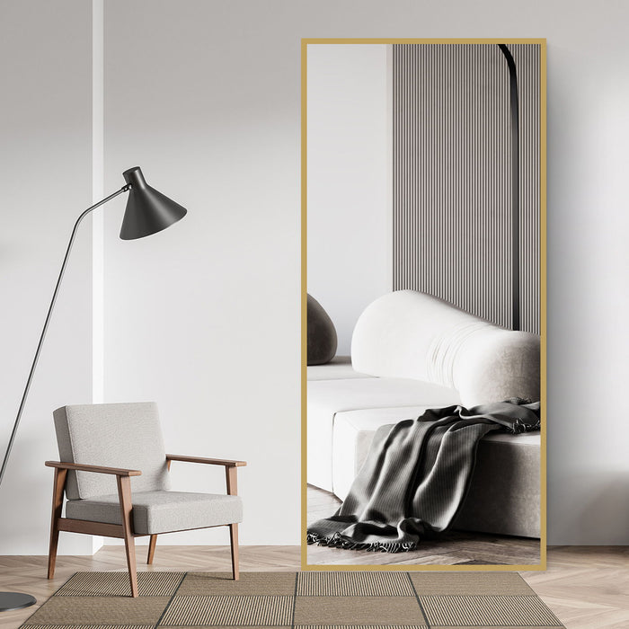 Floor Mirror Full Length Mirror Ultra Thin Aluminum Alloy Frame Modern Style Standing / Hanging Mirror Wall Mounted Mirror - Gold