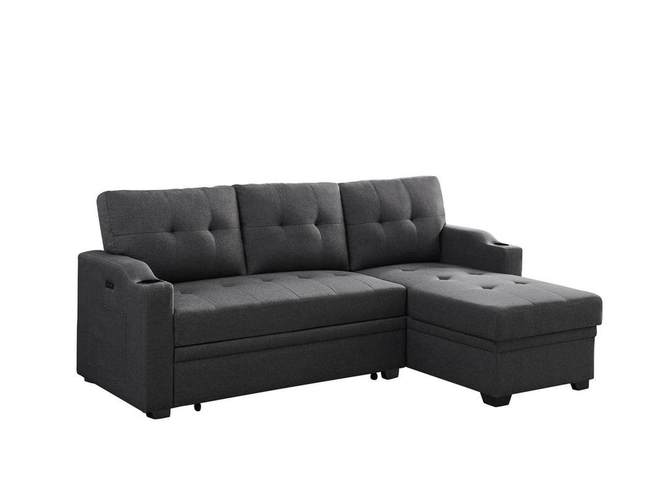 Mabel - Linen Fabric Sleeper Sectional With Cupholder, USB Charging Port And Pocket