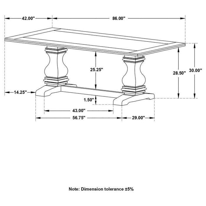 Parkins - Mesa de Comedor Doble Pedestal Rústica - Marrón