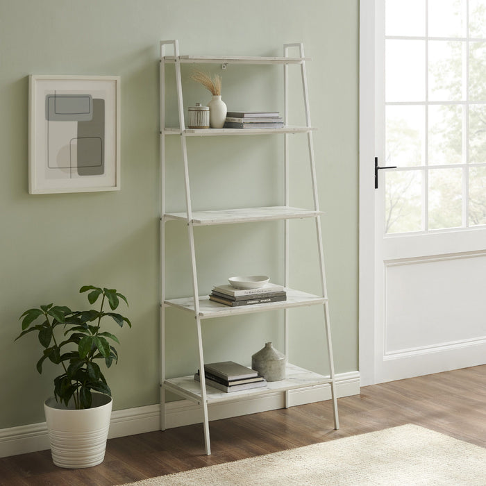 Modern Ladder Bookshelf - White / White