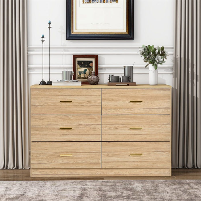 Modern 6 Drawer Dresser For Bedroom, Ample Storage Wide Chest Of Drawers, Sturdy & Safe