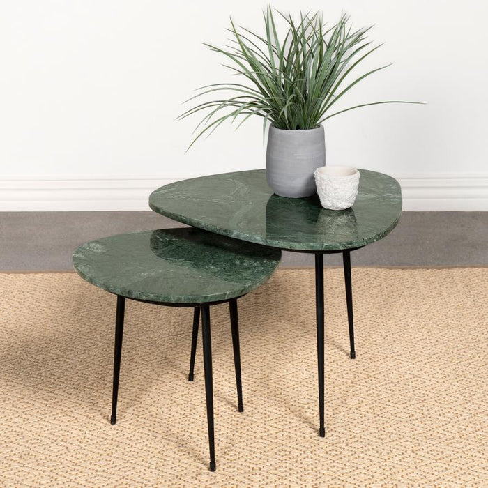 Tobias - 2 Piece Triangular Marble Top Nesting Table - Green And Black