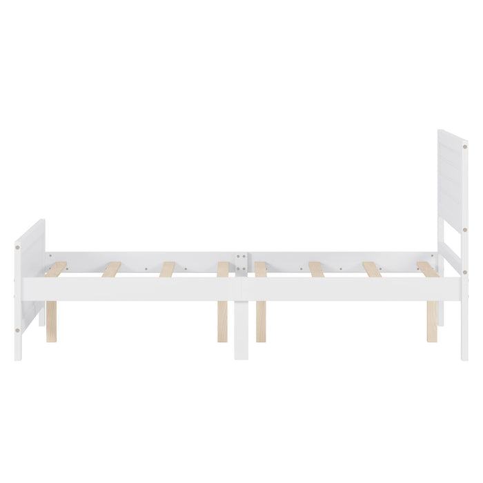 Queen Size Wood Platform Bed Frame With Headboard, Mattress Foundation With Wood Slat Support, No Box Spring Needed - White