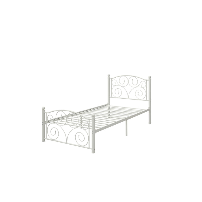 Twin Unique Flower Sturdy System Metal Bed Frame With Headboard And Footboard - White