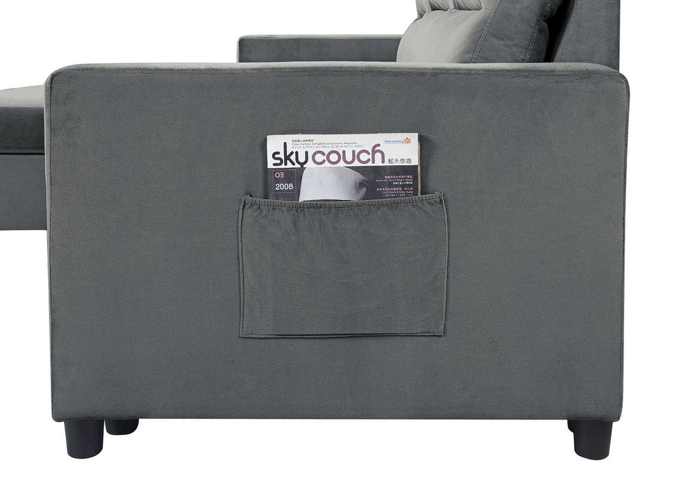 Ivy - Velvet Reversible Sleeper Sectional Sofa With Storage Chaise And Side Pocket