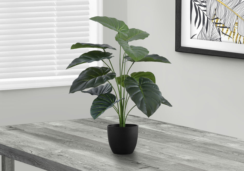 Artificial Plant, 24" Tall, Alocasia, Indoor, Faux, Fake, Table, Greenery, Potted, Real Touch, Decorative - Green / Black