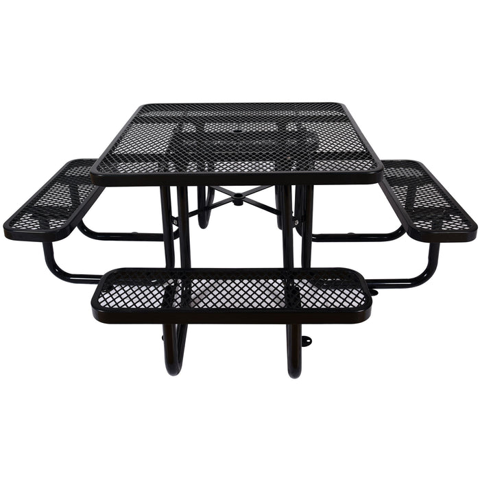 Square Outdoor Steel Picnic Table , With Umbrella Pole