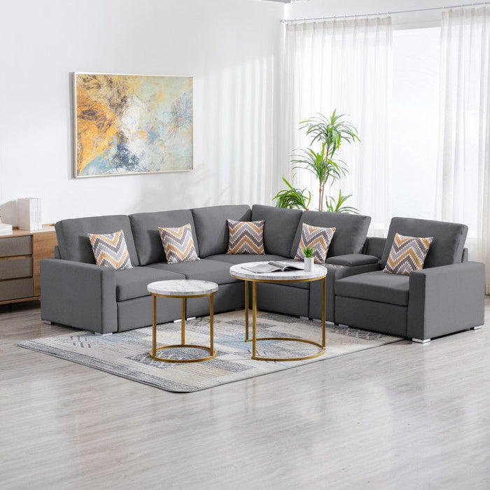 Nolan - Fabric 6 Piece Sectional Sofa With Pillows And Interchangeable Legs