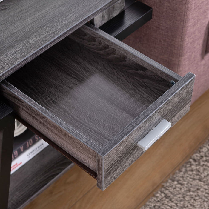 Home End Table With Drawer, Side Table With Storage Shelf - Distressed Gray / Black