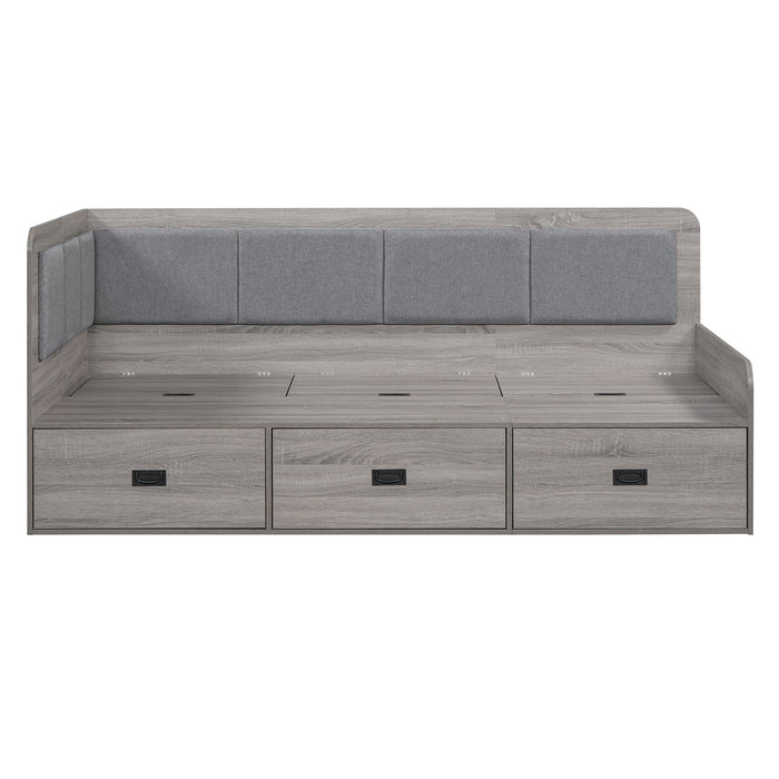 Twin Size Daybed With Three Drawers And Three Storage Compartments - Gray