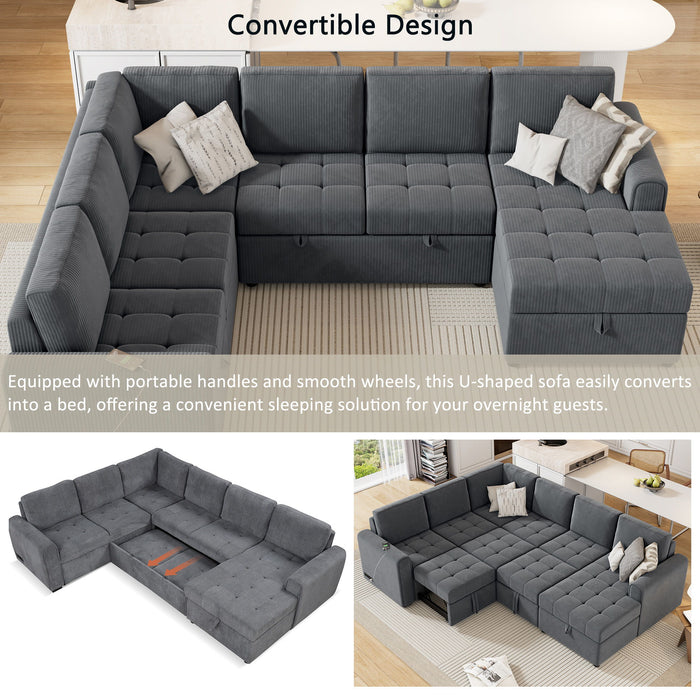 U-Shaped Sofa Sectional Sofa Pull-Out Sofa Bed With A Storage Chaise Lounge, Charging Devices For Living Room - Gray