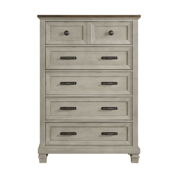 Farmington - 5 Drawer Chest - Medium Brown / Washed Stone