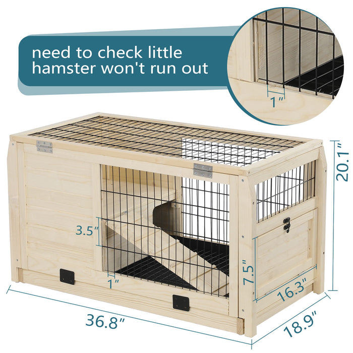 Wooden Rabbit Hutch Indoor Bunny House For Small Animals With Plastic Tray - Natural