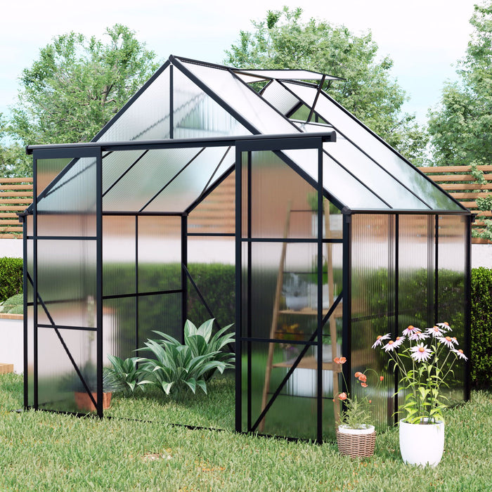 Double Door Polycarbonate Greenhouse Raised Base And Anchor Aluminum Heavy Duty Walk In Greenhouses For Outdoor Backyard In All Season