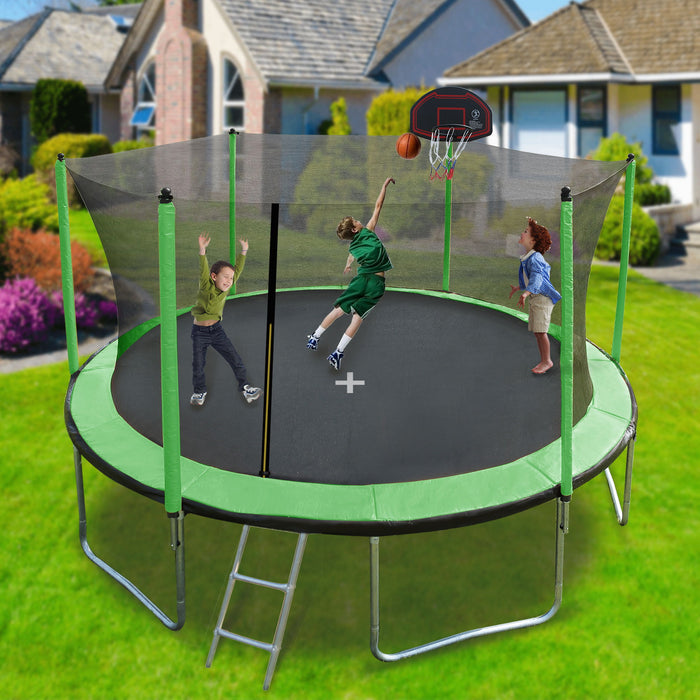 15Ft Trampoline With Basketball Hoop Inflator And Ladder (Inner Safety Enclosure)