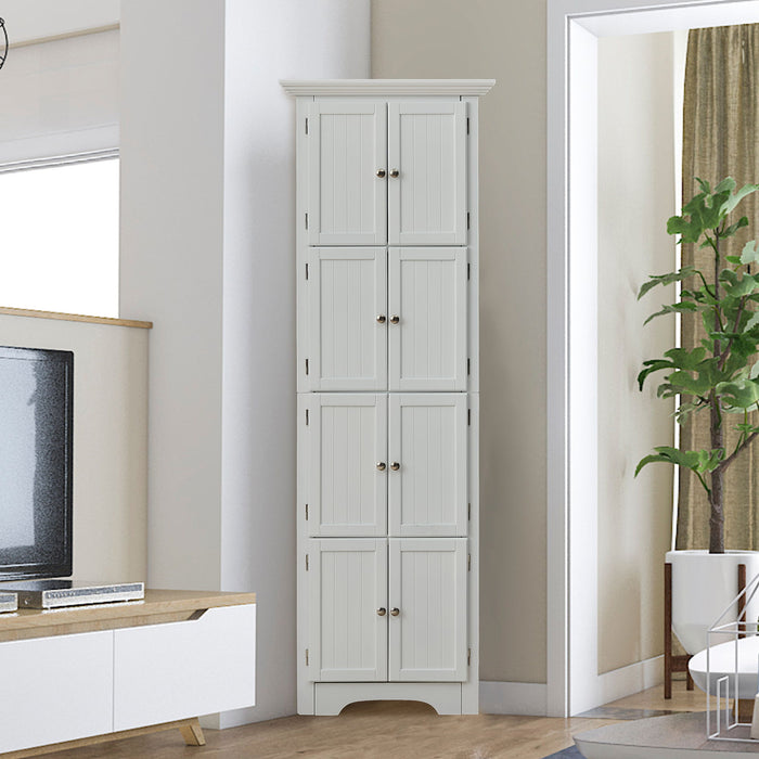 Tall Storage Cabinet With Doors And 4 Shelves For Living Room, Kitchen, Office, Bedroom, Bathroom, Modern