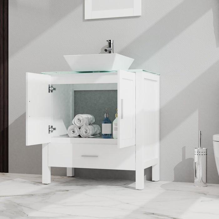 Bathroom Vanity And Sink Combo Glass Top Cabinet With Mirror