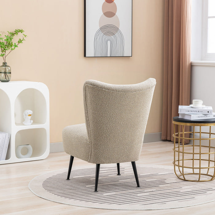 Boucle Upholstered Armless Accent Chair Modern Slipper Chair, Cozy Curved Wingback Armchair, Corner Side Chair