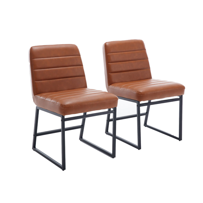 Upholstered Leather Dining Chairs (Set of 2) With Metal Legs, Mid-Century Modern Leisure Chairs For Kitchen Living Room Dining Room Bistro Coffee Shop