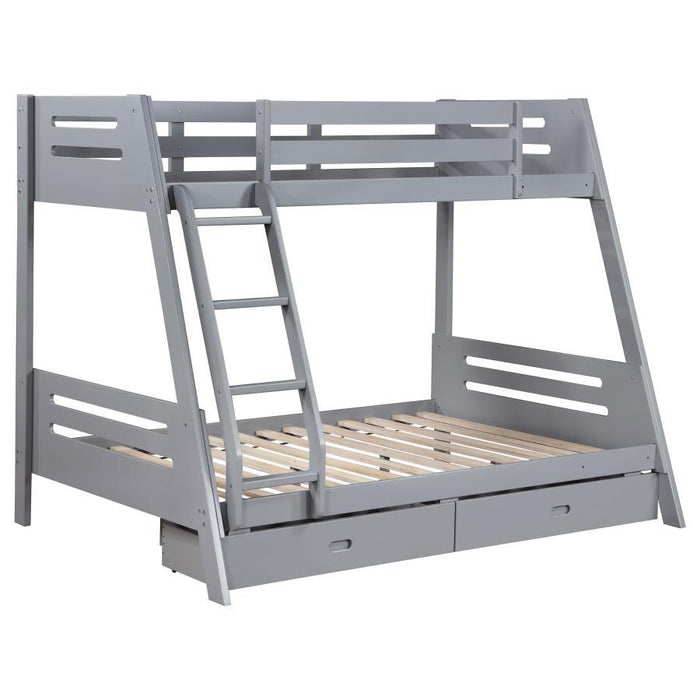 Trisha - Wood Twin Over Full Bunk Bed With Storage Drawers - Grey