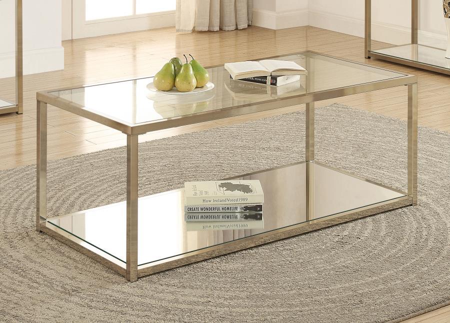 Cora - Coffee Table With Mirror Shelf - Chocolate Chrome