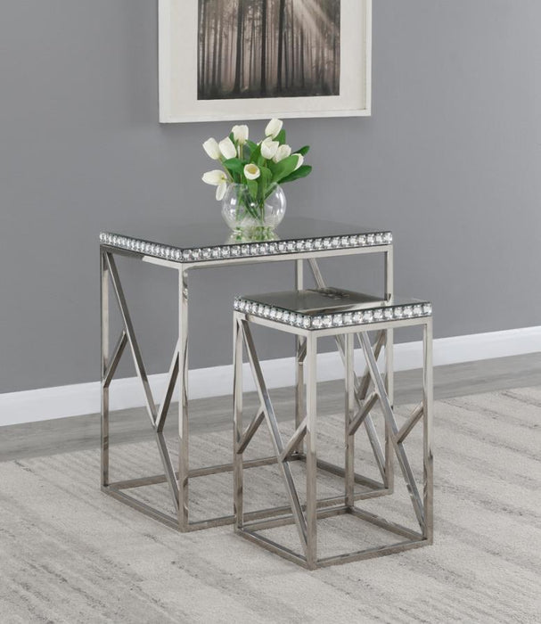 Betsy - 2-Piece Mirrored Stainless Steel Nesting Tables - Silver