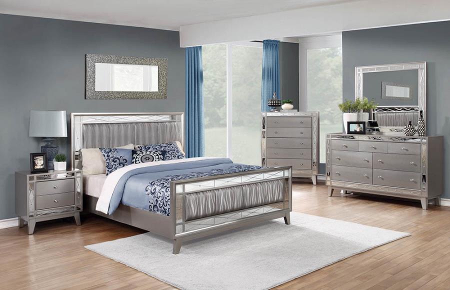 Leighton - Panel Bed with Mirrored Accents Bedding & Furniture Discounters