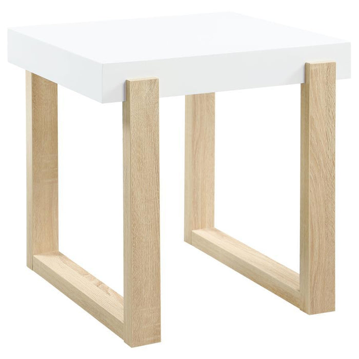 Pala - Rectangular End Table - White High Gloss And Natural