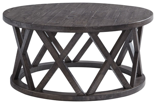 Sharzane - Grayish Brown - Round Cocktail Table Bedding & Furniture Discounters