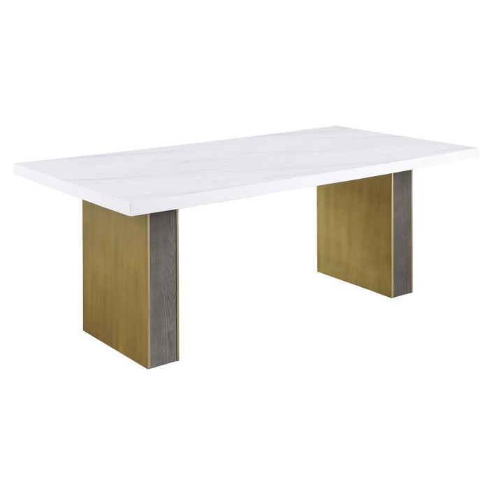 Carla - Rectangular Dining Table With Cultured Carrara Marble Top - White And Gold