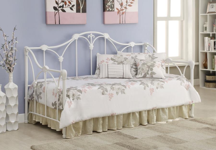 Halladay - Sofá cama de metal con estructura floral - Blanco